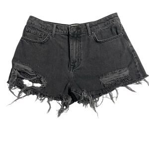 Forever 21 Womens Jean Shorts Size 28 Black Distressed Ripped Mid Rise Denim
